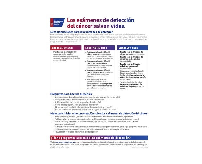 Cancer Screening Saves Lives flyer in Spanish